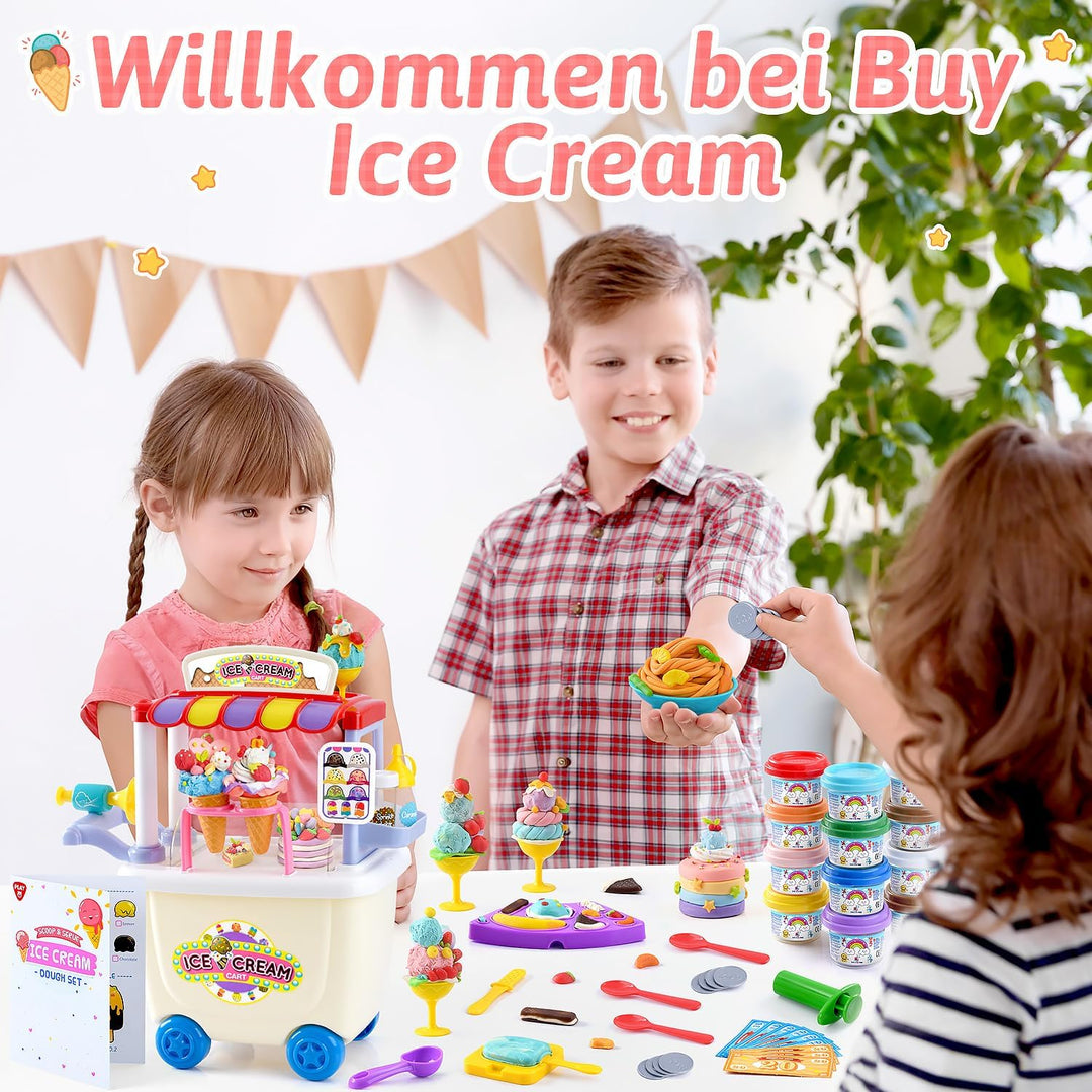 PLAY Das Eiswagen Kinder Knete Set - DIY Knete Zubehör, Kinderknete Kitchen Creations mit Knetwerkze