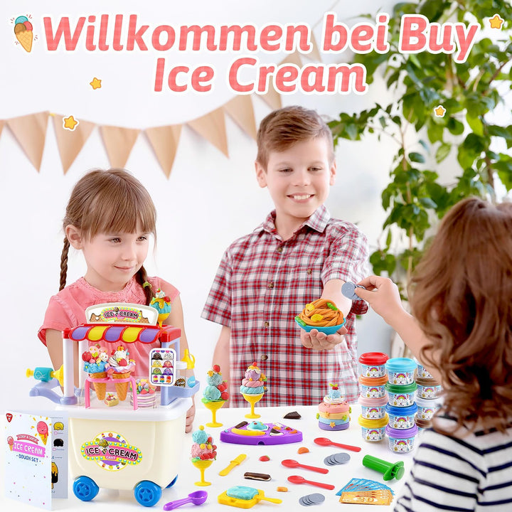 PLAY Das Eiswagen Kinder Knete Set - DIY Knete Zubehör, Kinderknete Kitchen Creations mit Knetwerkze