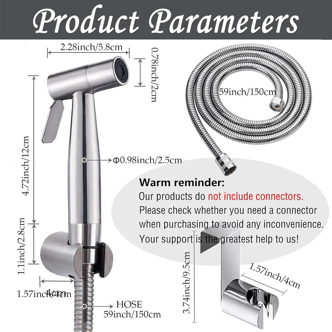 Frap Hand-Bidet-Sprüh-Set, gebürstetes Nickel, Duschkopf mit 150 cm Schlauch und Wandhalterung, 3er-
