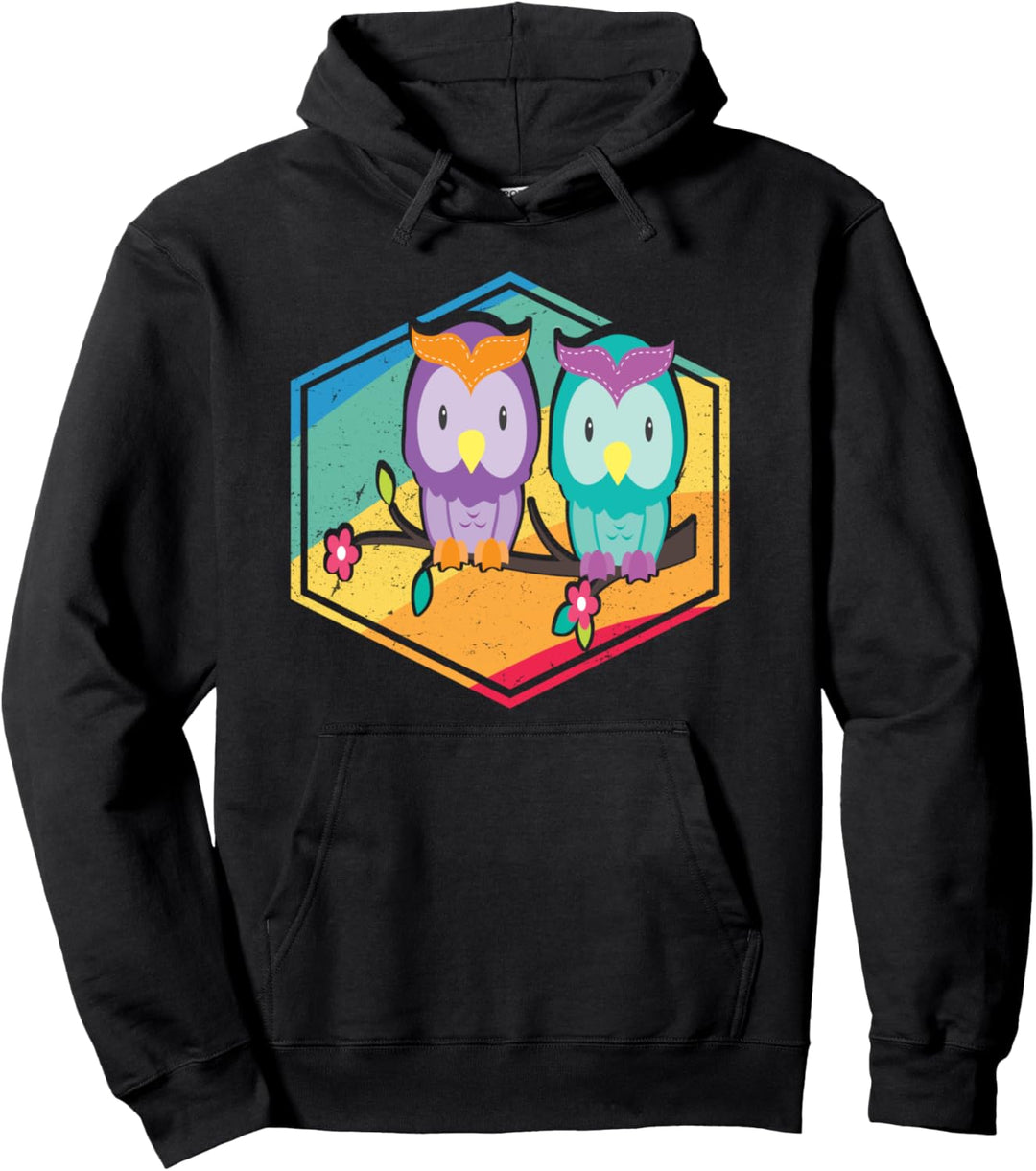 Owl Lovers Gift Men Women Boys Girls Retro Style Owl Pullover Hoodie