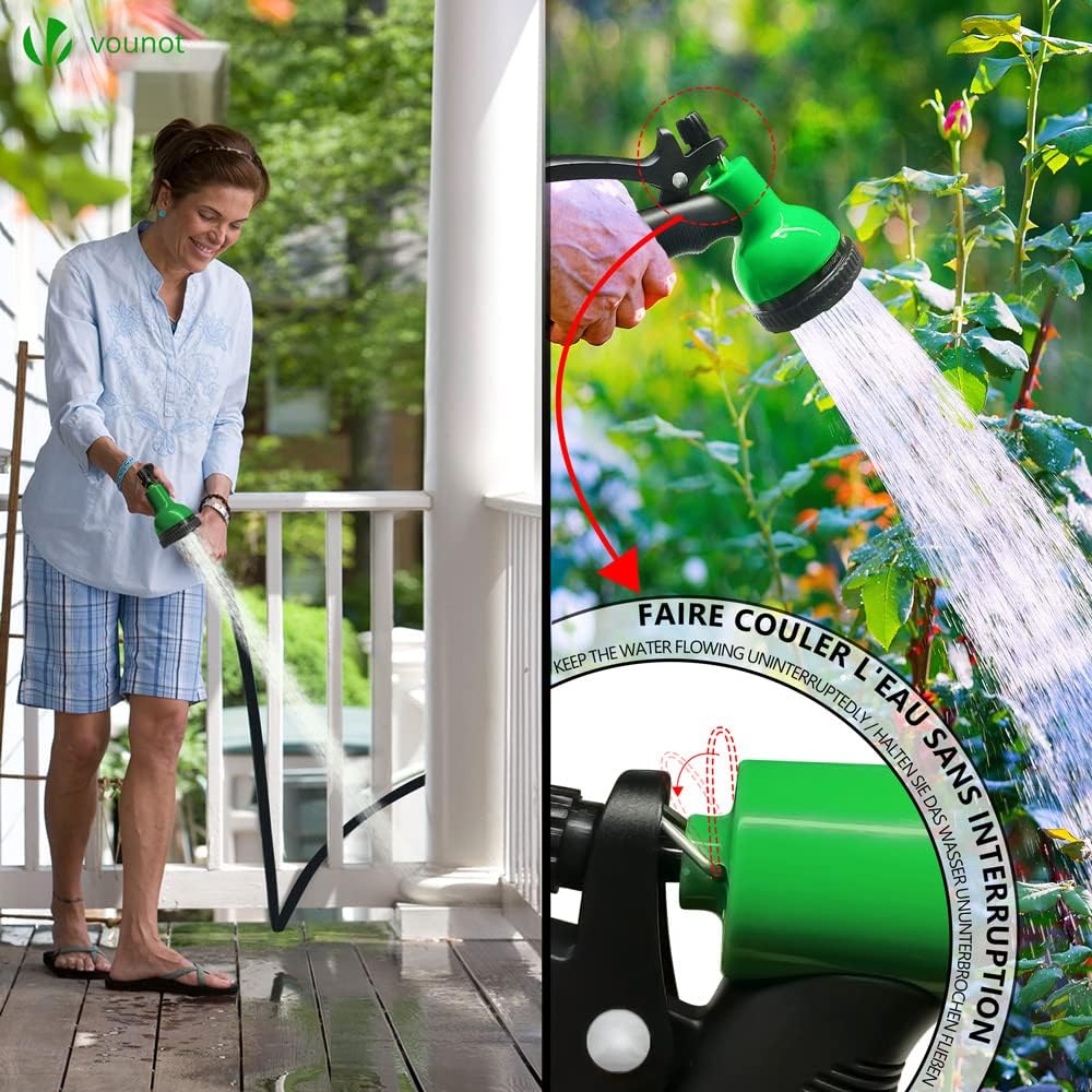 VOUNOT Flexibler Gartenschlauch 15 m, Flexibel Wasserschlauch Dehnbarer mit 10 Sprühfunktionen, 1/2