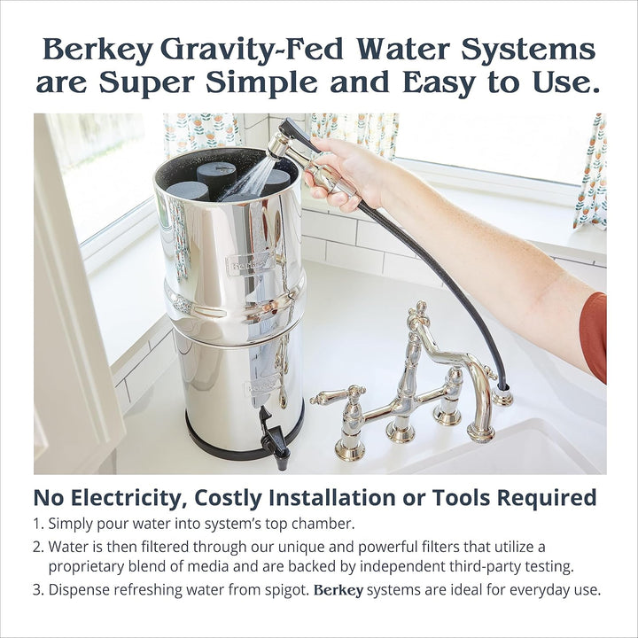 Berkey BK4X2-BB Big Berkey Stainless Steel Water Filtration System with 2 Black Filter Elements by