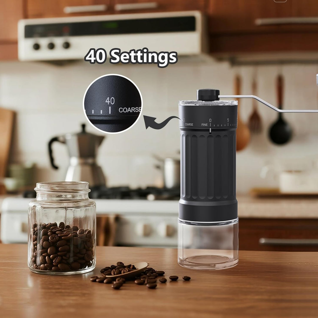 Manuelle Kaffeemühle, 30 g Kapazität, Kaffeebohnen-Handmühle mit 40 einstellbaren Einstellungen für