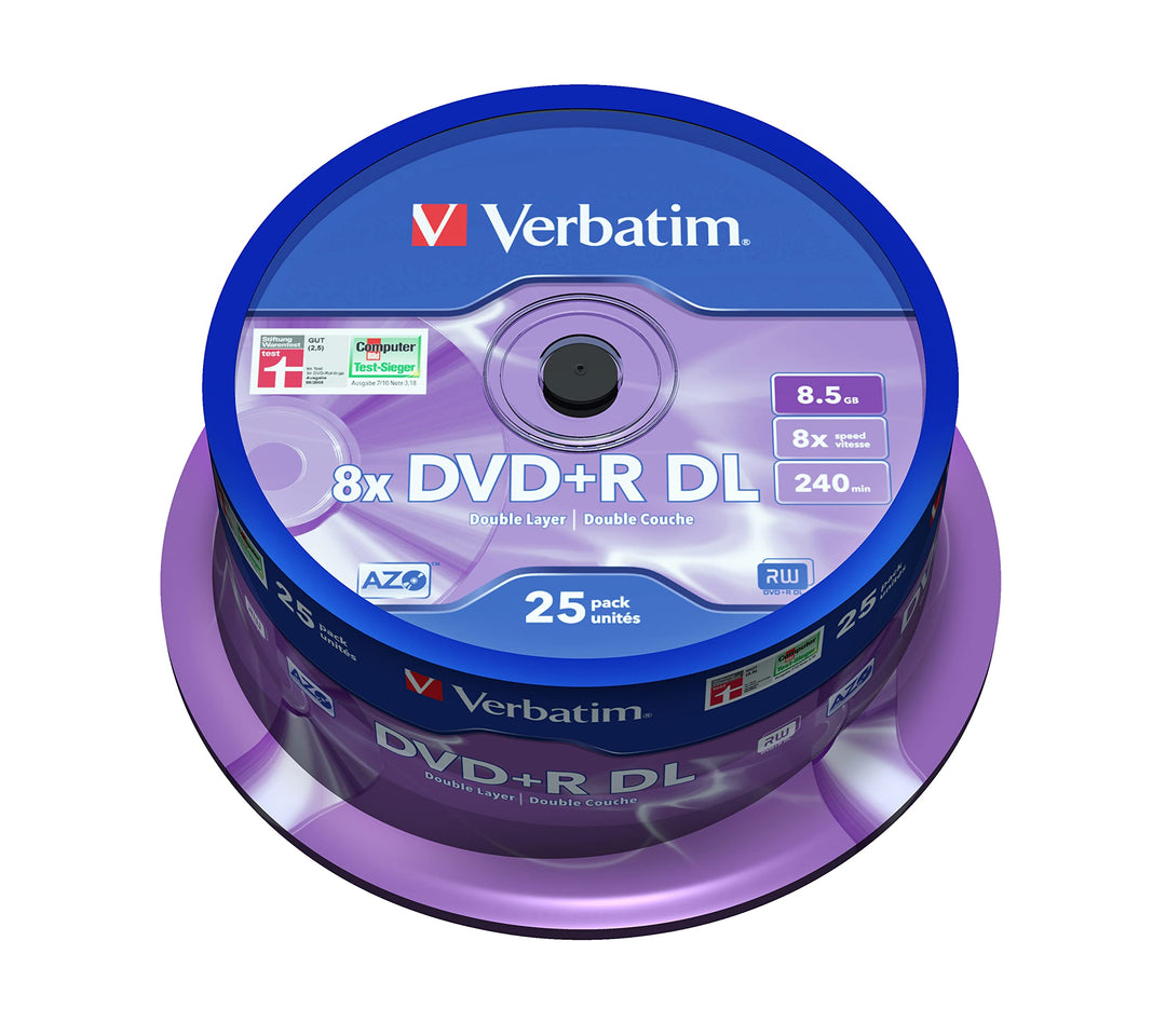 Verbatim DVD+R Double Layer Matt Silver 8.5GB, 25er Pack Spindel, DVD Rohlinge beschreibbar, 8-fache