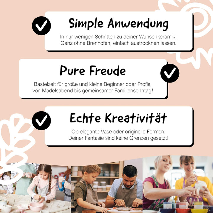 Grüntal Ton Töpferset mit lufttrocknendem Ton - Töpferset für Zuhause mit Modellierwerkzeug, Acrylfa
