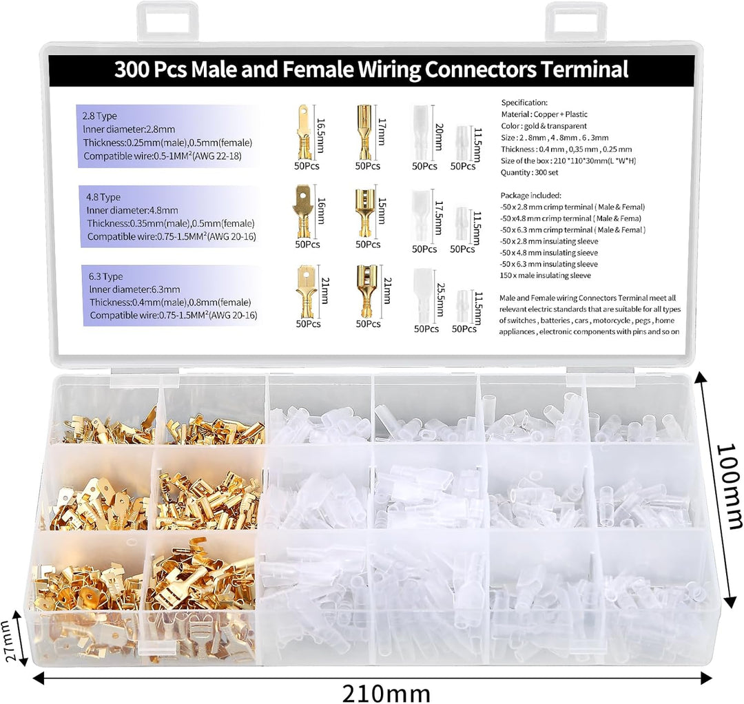 Crimpzange Set mit Flachstecker Kabelverbinder,0.5-2.5mm² Krimpzange,300Sätze kabelschuhe flachsteck