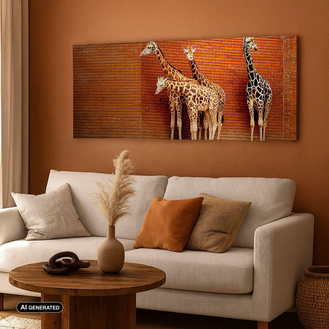 Wandbilder Dekoration Wohnzimmer Tiere Giraffen Zoo Familie Panorama Bilder auf Leinwand 120x50cm Le