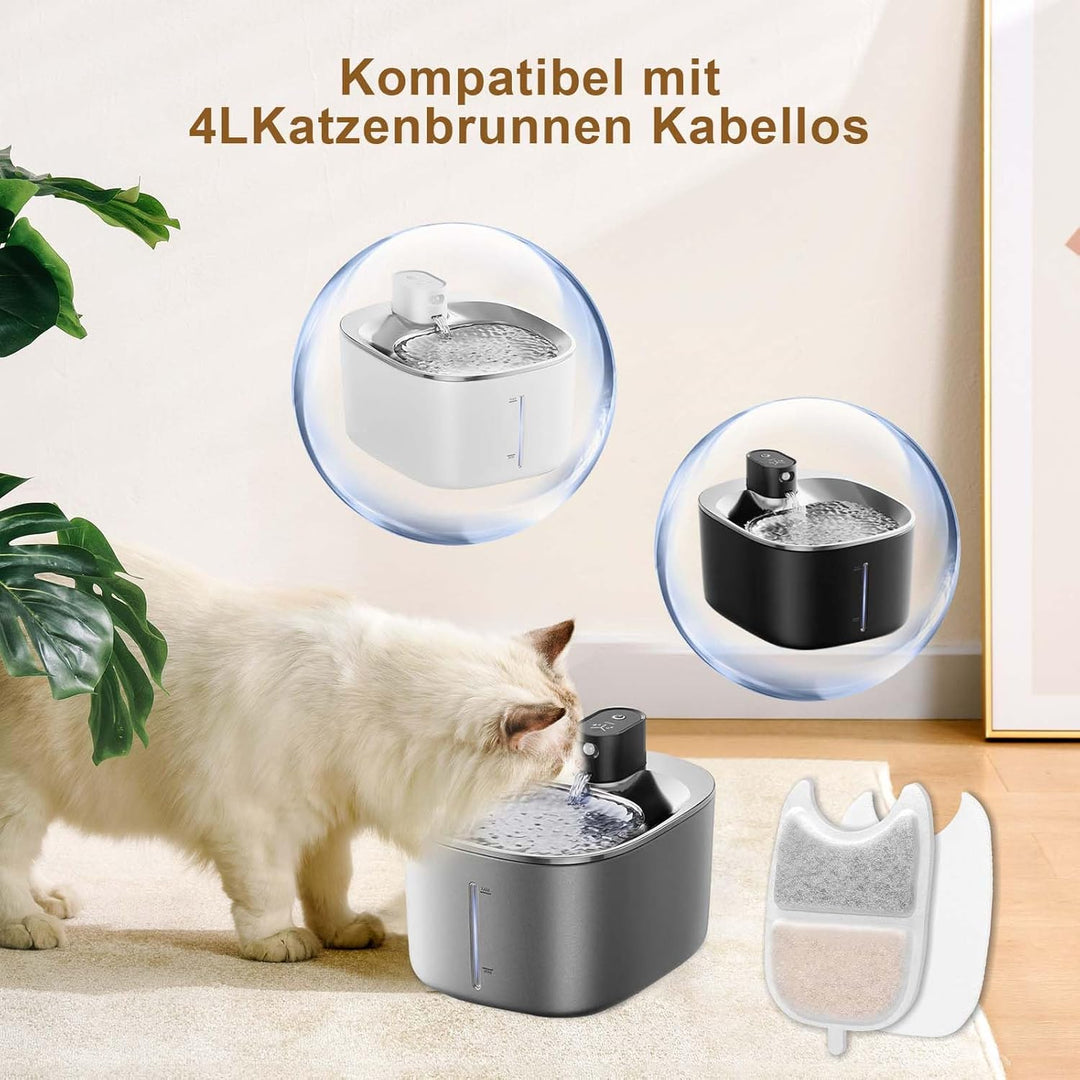 Katzenbrunnen Filter, 14 Stück Ersatzfilter für 4L Katzenbrunnen Kabellos, Multi-Layer Filtration mi