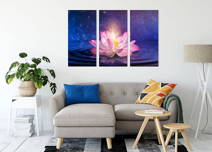pinker Lotus im Wasserals Leinwandbild 3 teilig | Grösse: 120x80 cm | Wandbild | Kunstdruck | fertig