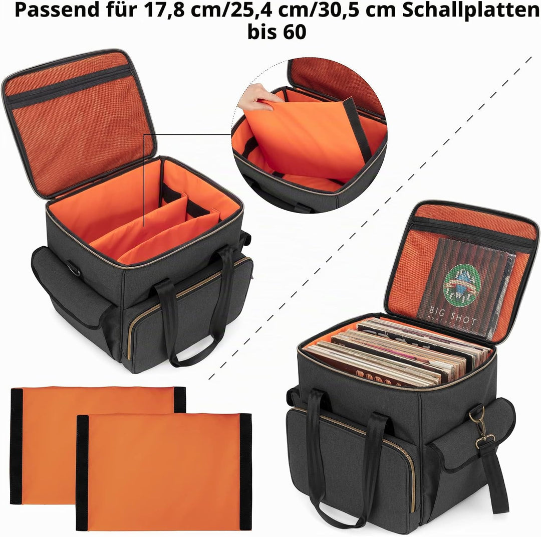 Trunab Rucksack Tasche Schallplatten, Wasserdichtes Nylon Tasche für Vinyl Record LPs Aufbewahrungsb