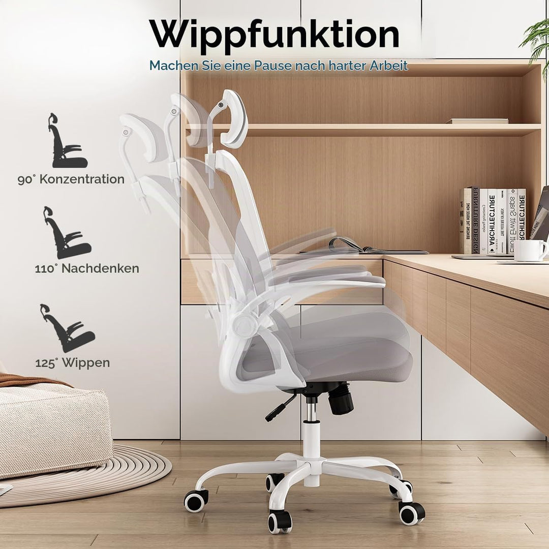 Farini Ergonomischer Stuhl mit Armlehne Büro Schreibtischstuhl mit Rollen Bequemer Home Office Stuhl