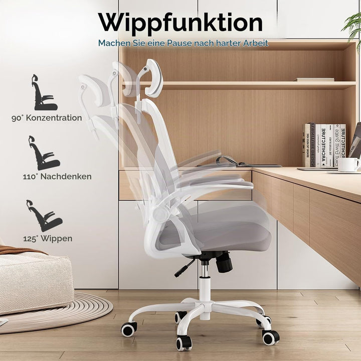 Farini Ergonomischer Stuhl mit Armlehne Büro Schreibtischstuhl mit Rollen Bequemer Home Office Stuhl