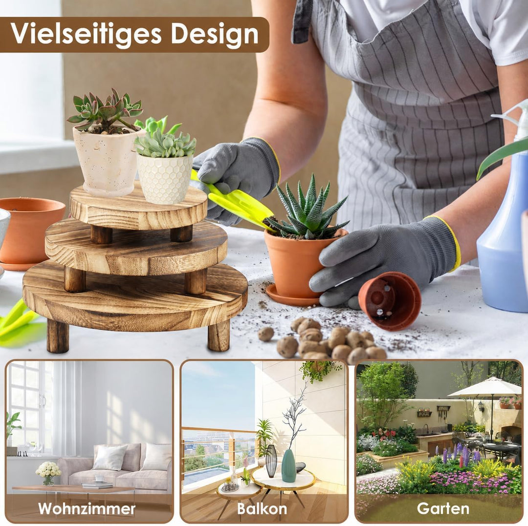 3 Set Blumenhocker Holz Pflanzenhocker Stapelbar Abnehmbar Stabile Unterstützung Pflanzhocker Blumen