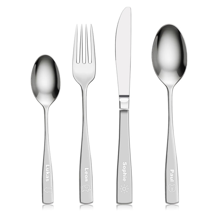 Personalisiert Besteck Set für Kinder Erwachsene,4 STK Essbesteck mit Gravur,Messer Gabel Löffel Set