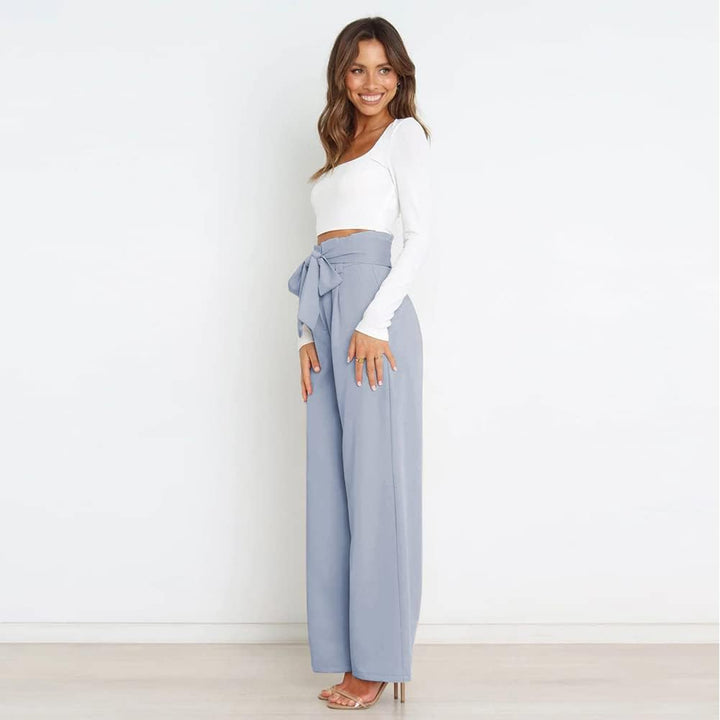 Odizli Damen Elegant High Waist Lang Weite Hose Sommer Business Festlich Anzughose mit Gürtel L Blau
