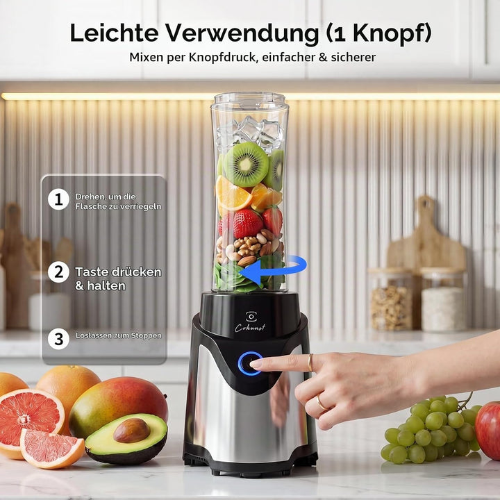 COKUNST Stand Mixer &amp; Go Smoothie Maker, Shake Blender Elektrisch, 2 Becher | 900 W Leistung, 570 ml