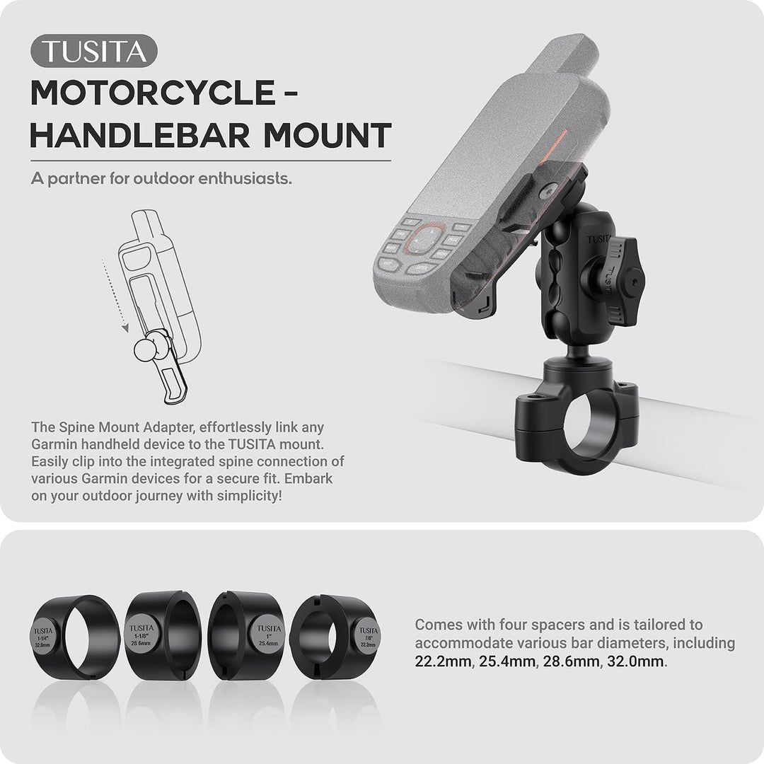 TUSITA Motorrad Halterung Doppelte Steckdose Arm Lenkerbasis Kompatibel mit Garmin Handheld GPS Shor