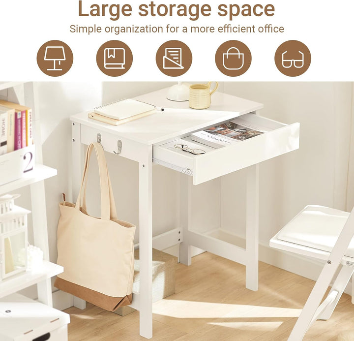 SoBuy FWT43-W Schreibtisch mit Einer Schublade und 2 Haken Tisch Computertisch Arbeitstisch Weiss, W
