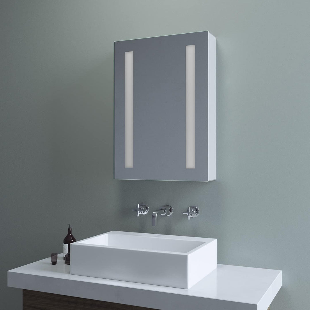 Badezimmer Spiegelschrank 50 x 70 cm mit LED Beleuchtung Badezimmerschrank Aluminium Badschrank eint