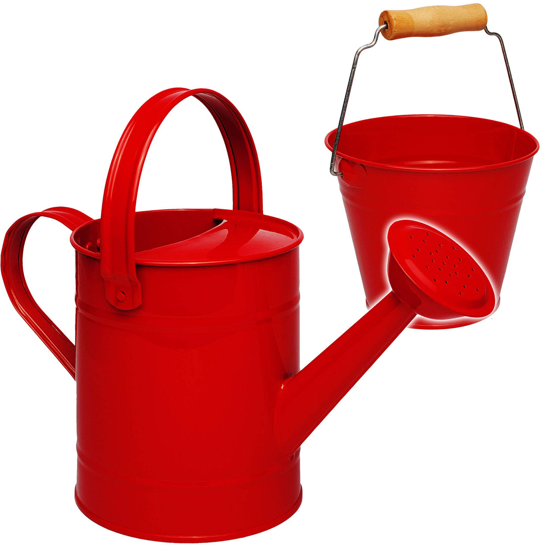 2 TLG. Set: Kleiner - Eimer + Giesskanne - Metall - rot - 1,5 Liter - Blech Kindereimer Blecheimer/M