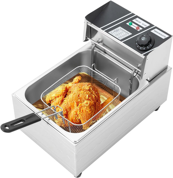 6L Elektrische Gewerbliche Friteuse, Fritteuse Friteuse Edelstahl, Einzeltank-Friteuse 2500 W Einste