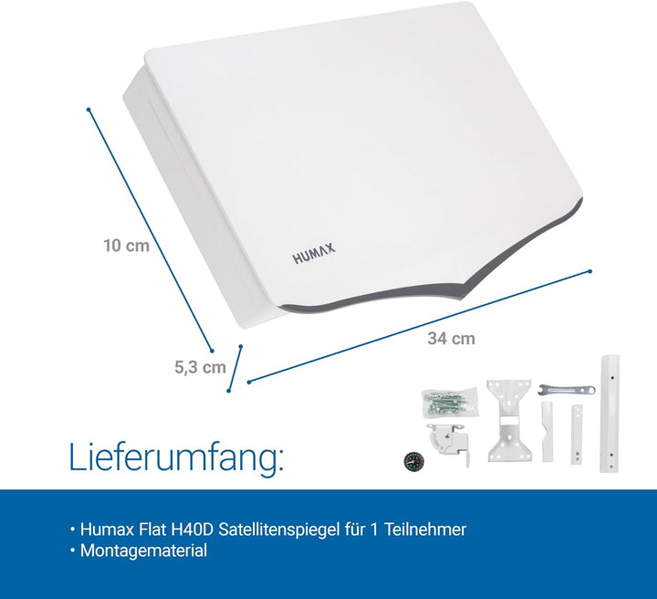 HUMAX Flat H40D Single Flachantenne SAT, Satellitenantenne flach mit Single-LNB, 1 Teilnehmer, einfa