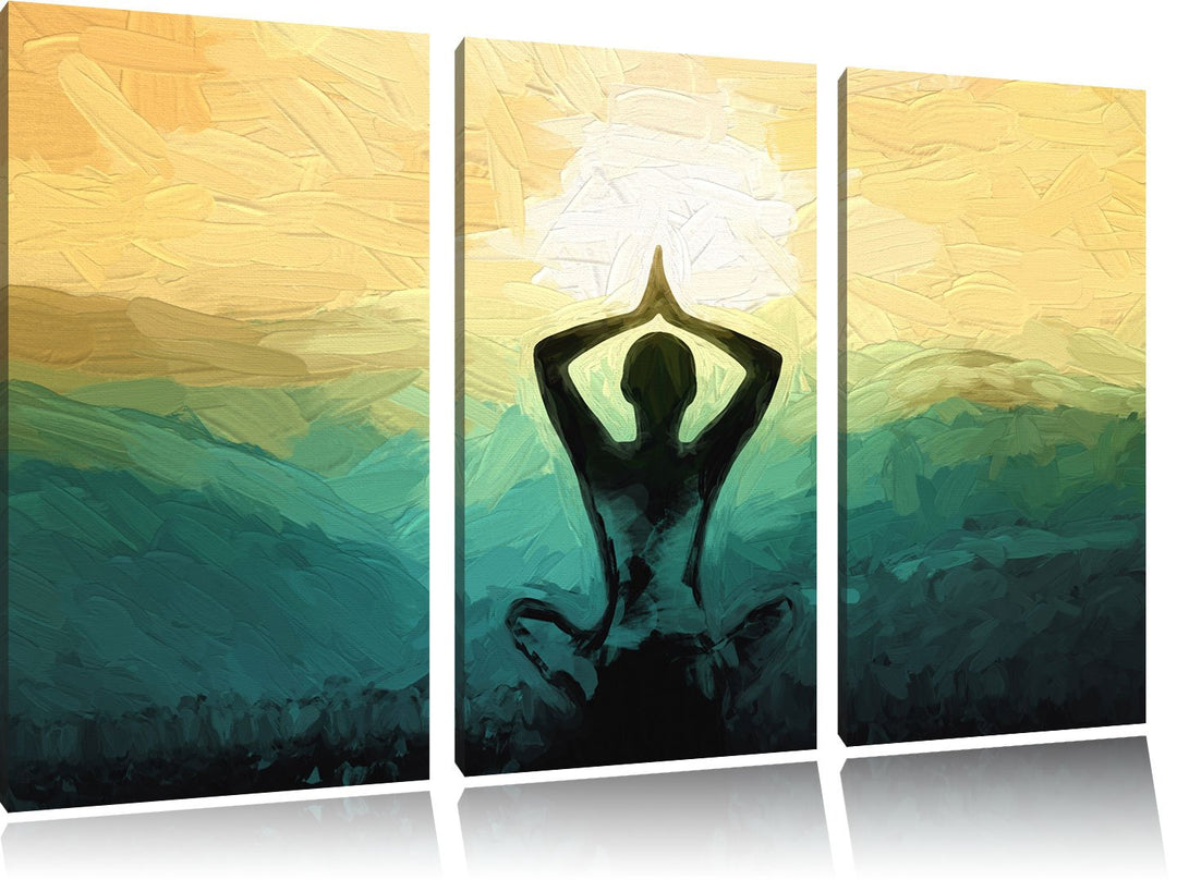 Pixxprint Yoga und Meditation als Leinwandbild/Grösse: 3 Teilig (120x80 cm) cm/Wandbild/Kunstdruck/f
