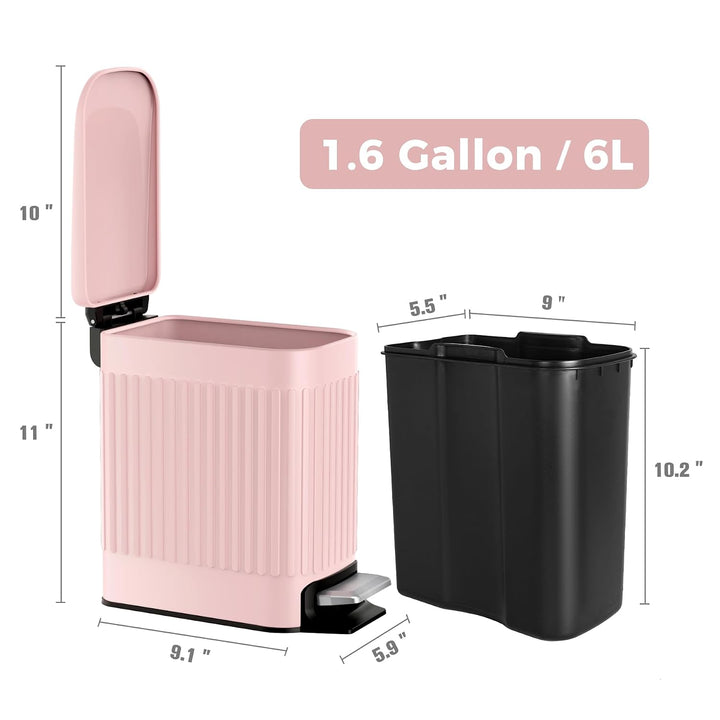 TrashAid Rosa Badezimmer-Mülleimer, 6 l Edelstahl-kleiner Mülleimer mit Deckel, Trittpedal, Niedlich