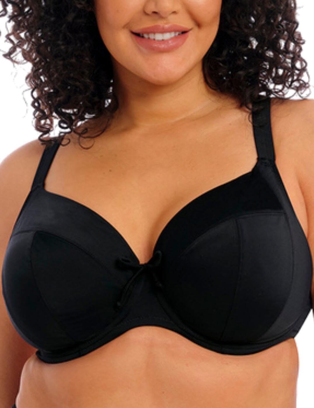 ELOMI Schwimmen Einfarbig Segeln Bügel Plunge Bikini Top (38GG, Schwarz)