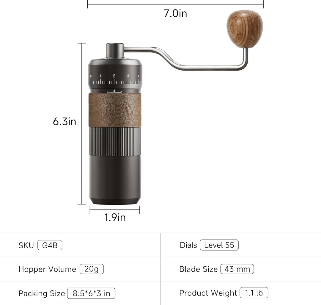 HiBREW G4B Manuelle Kaffeemühle mit externem verstellbarem Zifferblatt, konische Aluminium-Mühle, nu