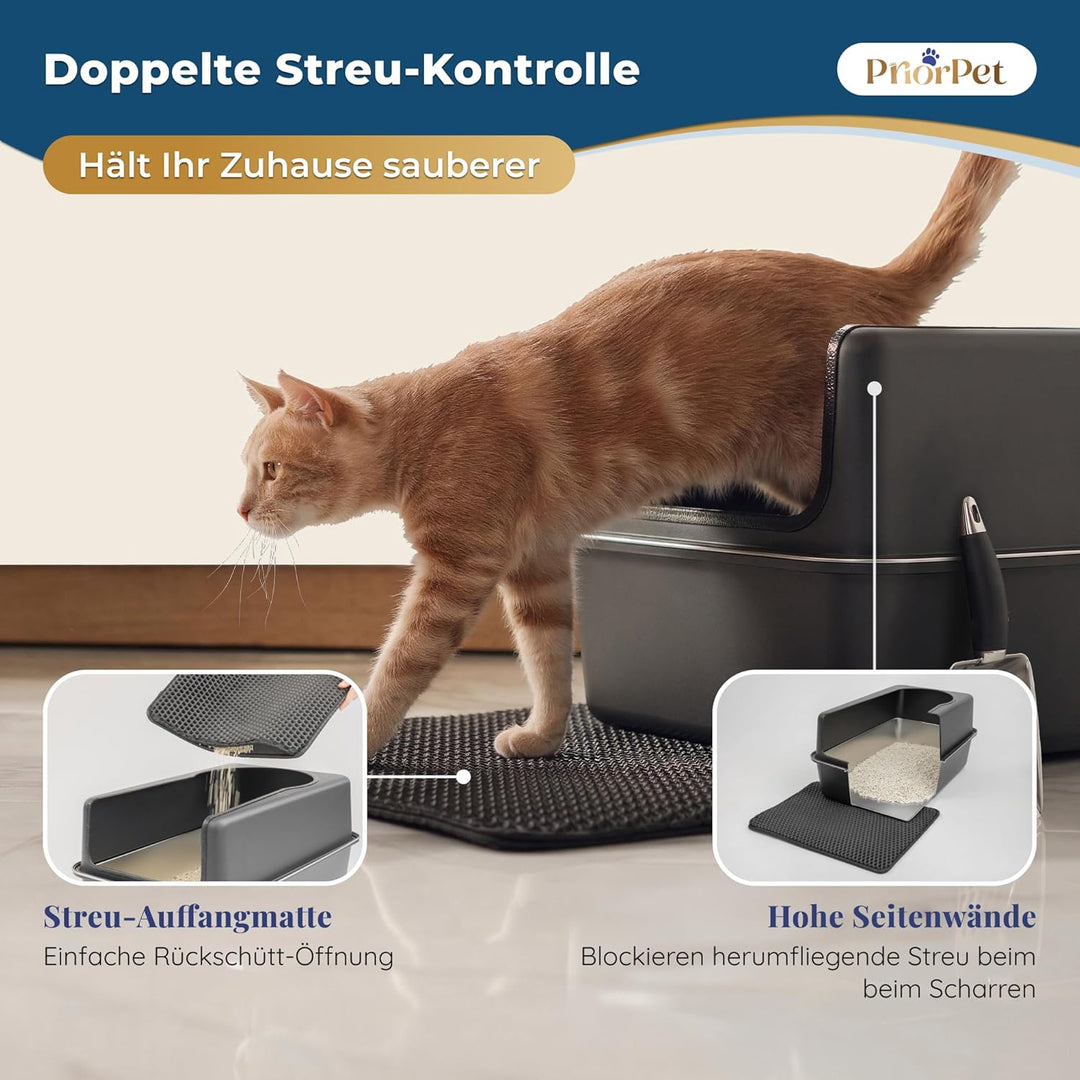 Katzenklo Edelstahl XXL Matt Schwarz – Leicht zu reinigen, geruchsresistent – Katzentoilette mit hoh