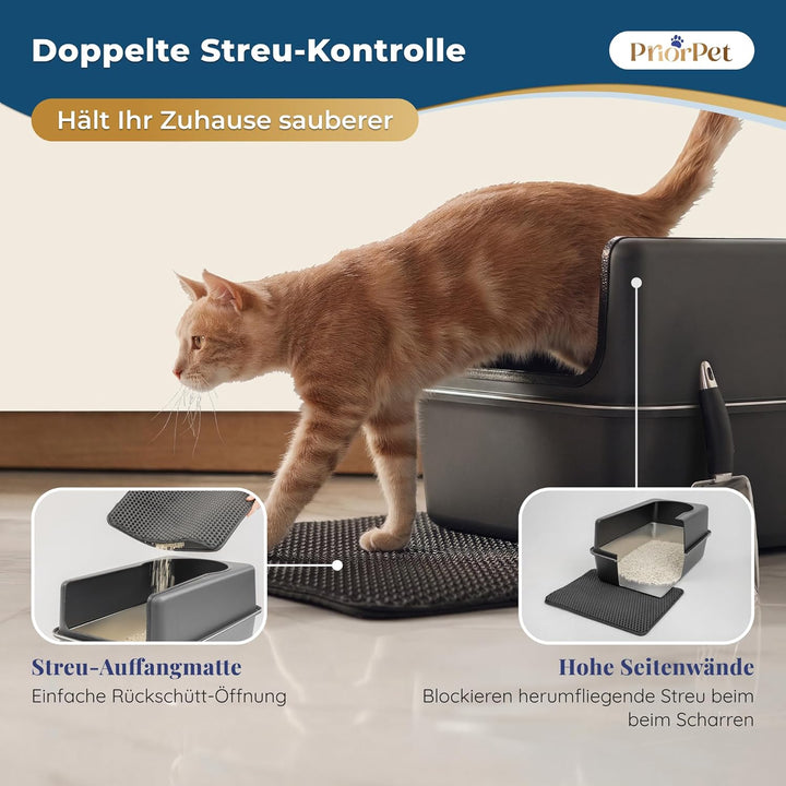 Katzenklo Edelstahl XXL Matt Schwarz – Leicht zu reinigen, geruchsresistent – Katzentoilette mit hoh