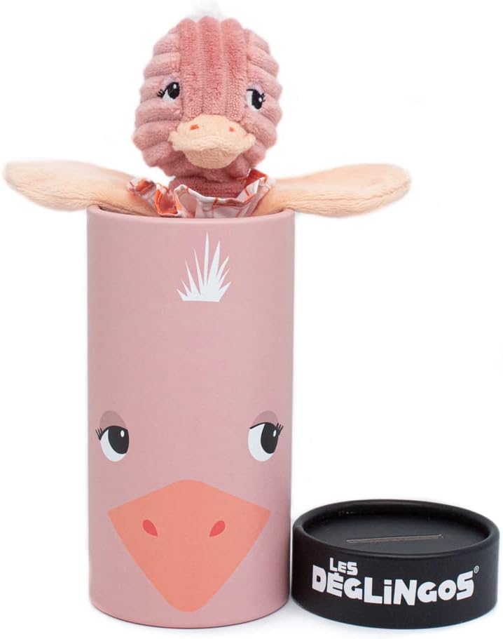 Les Deglingos Plüschtier klein Simply + Geschenkbox – Pampelmuse Strauss – ab Geburt – 22 cm – Rosa