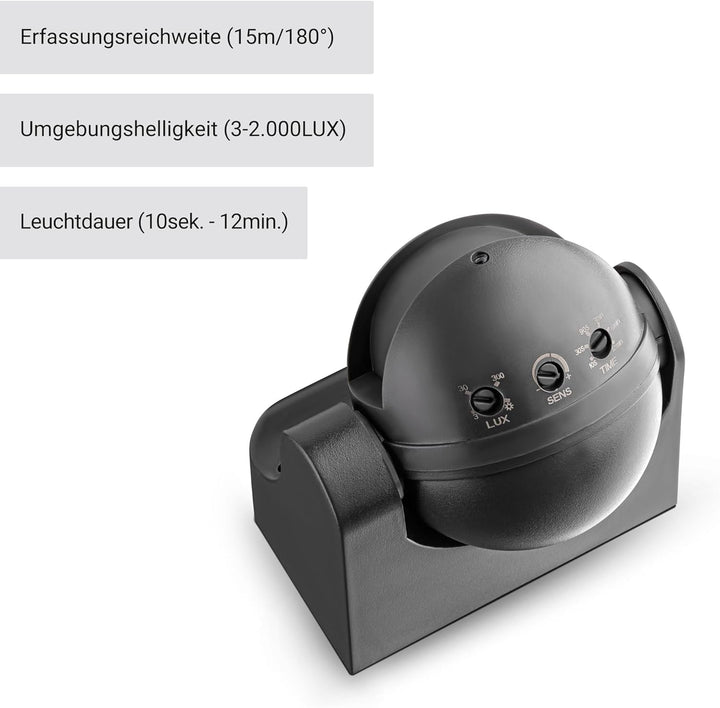SEBSON® Bewegungsmelder Aussen - 2er Set - IP54 Aufputz, LED geeignet, HF Sensor, programmierbar, 15