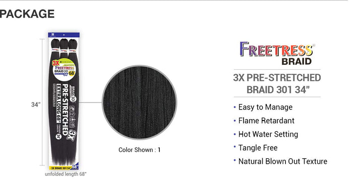 Freetress Braids Zöpfe mit natürlicher Textur, vorgedehnt, 301, 86,4 cm, Kupferfarben, 3 Stück 1-pac