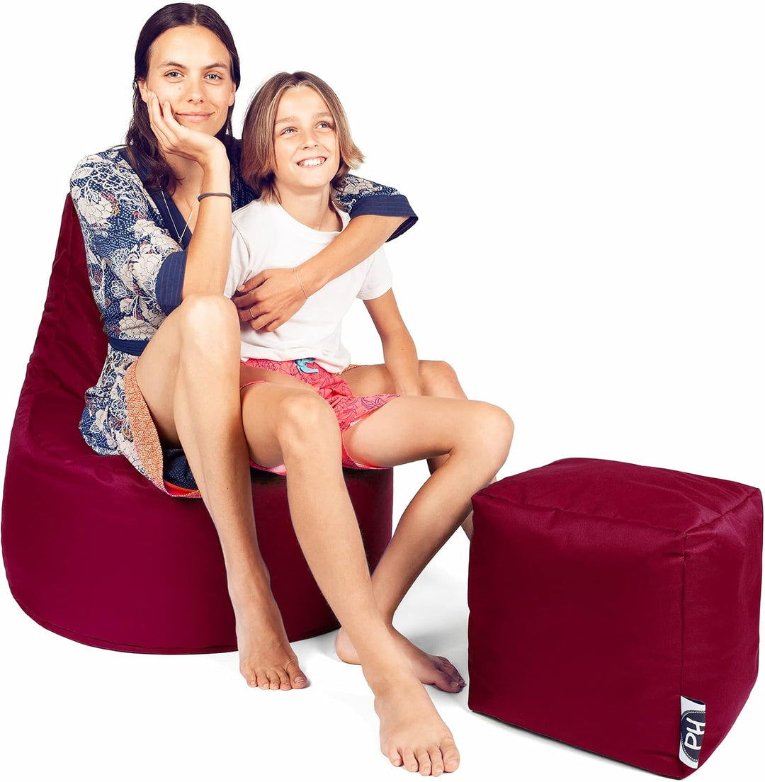 PATCH HOME Gamer Kissen Lounge Kissen Sitzsack Sessel Sitzkissen Bean Bag + Würfel/Hocker mit Reissv