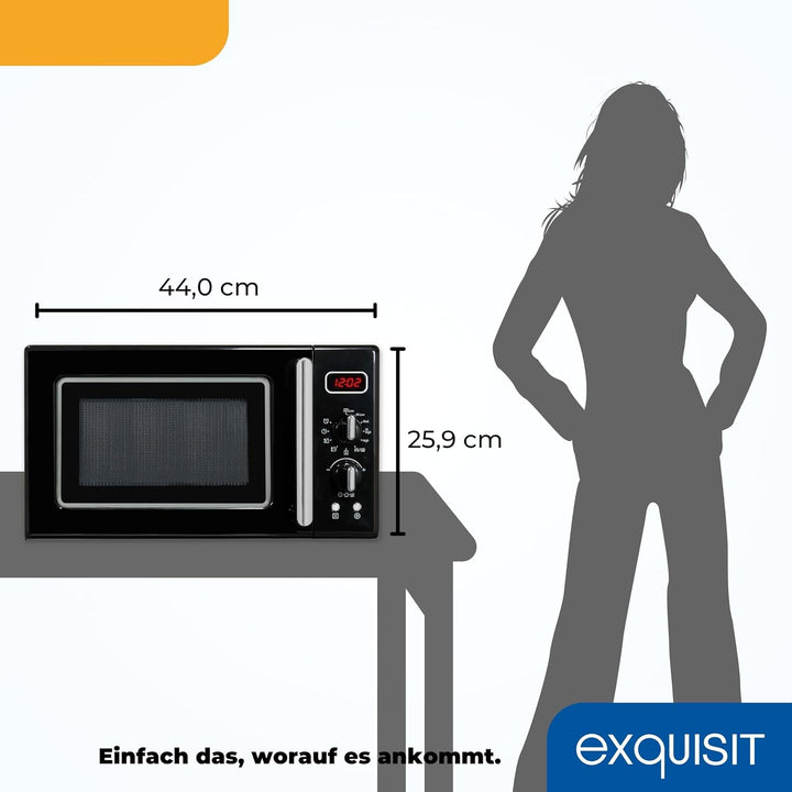 Exquisit Retro-Mikrowelle 700 Watt, 25,5 cm Drehteller, 1000 Watt Grill, 20L, 5 Leistungsstufen, Tim