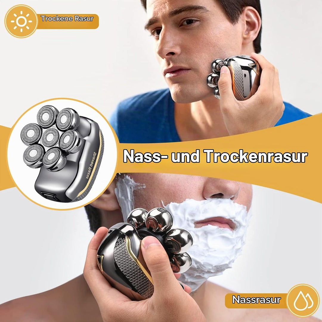 Rasierer Herren Elektrisch, 6 in 1 Glatzen Rasierer Herren für 0,0 mm, IPX6 Wasserdicht Kopfrasierer