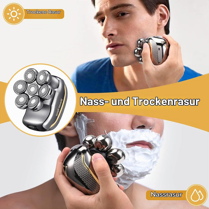 Rasierer Herren Elektrisch, 6 in 1 Glatzen Rasierer Herren für 0,0 mm, IPX6 Wasserdicht Kopfrasierer