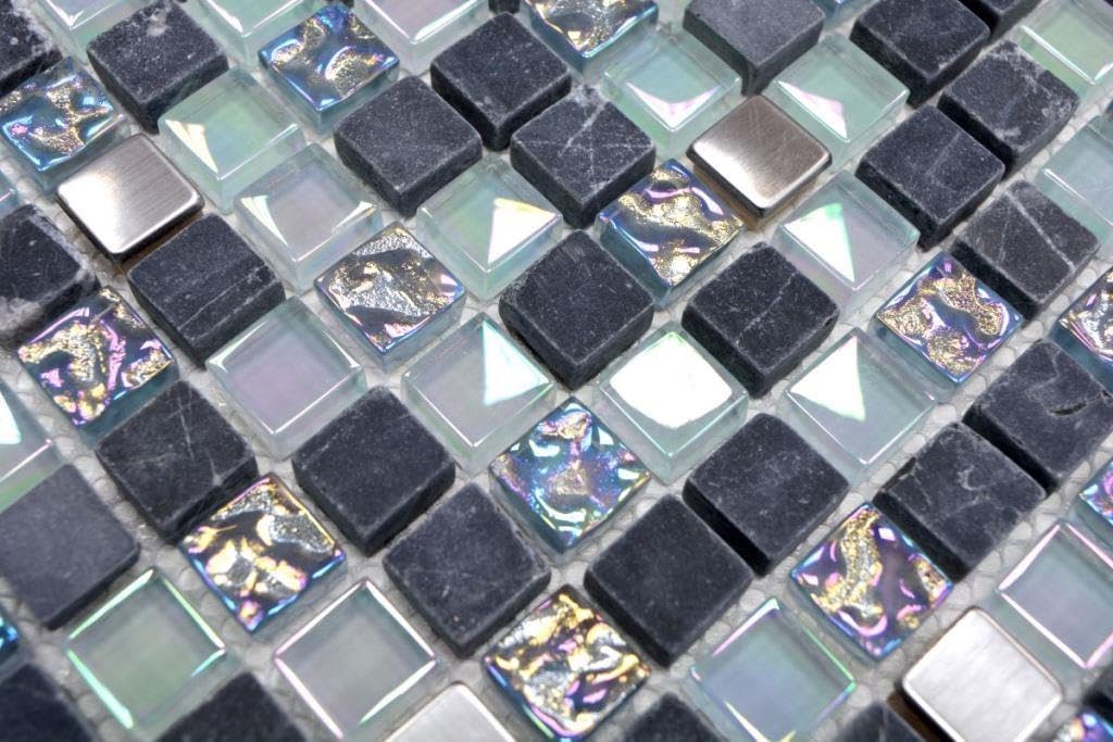 Mosaik Quadrat Crystal/Stein/Edelstahl mix grau Metall Mix Fliesenspiegel, Mosaikstein Format: 15x15