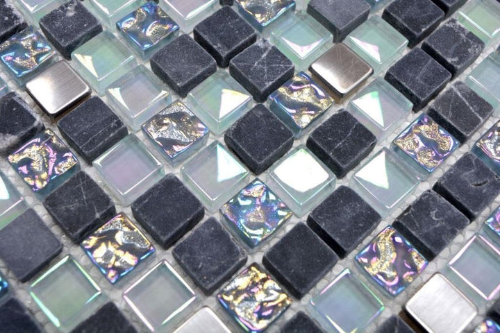 Mosaik Quadrat Crystal/Stein/Edelstahl mix grau Metall Mix Fliesenspiegel, Mosaikstein Format: 15x15