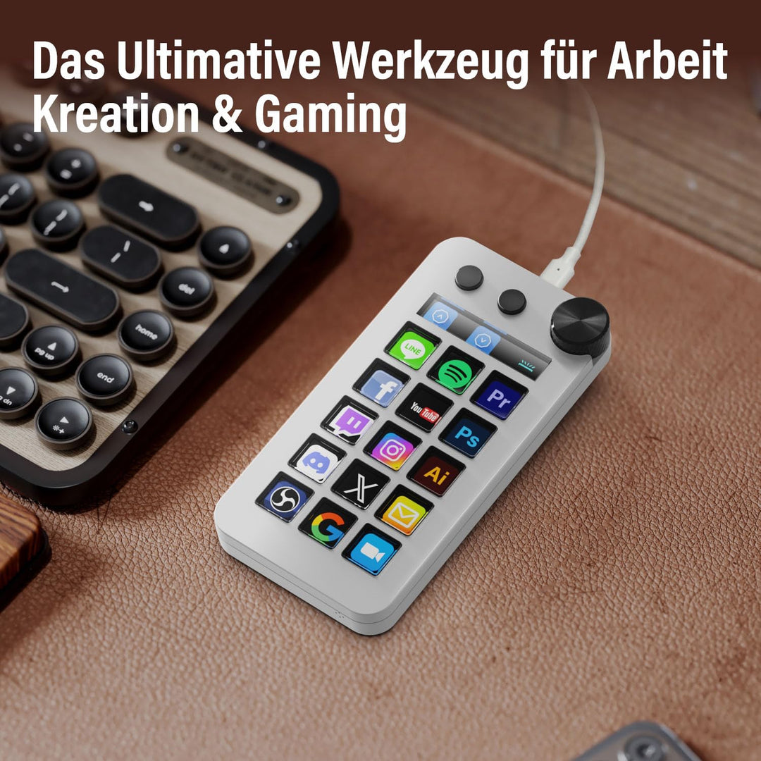 Basicolor N1 Stream Controller Deck & Macro Keypad: 3-in-1-Design mit 15 LCD-Tasten, Numpad & Rechne