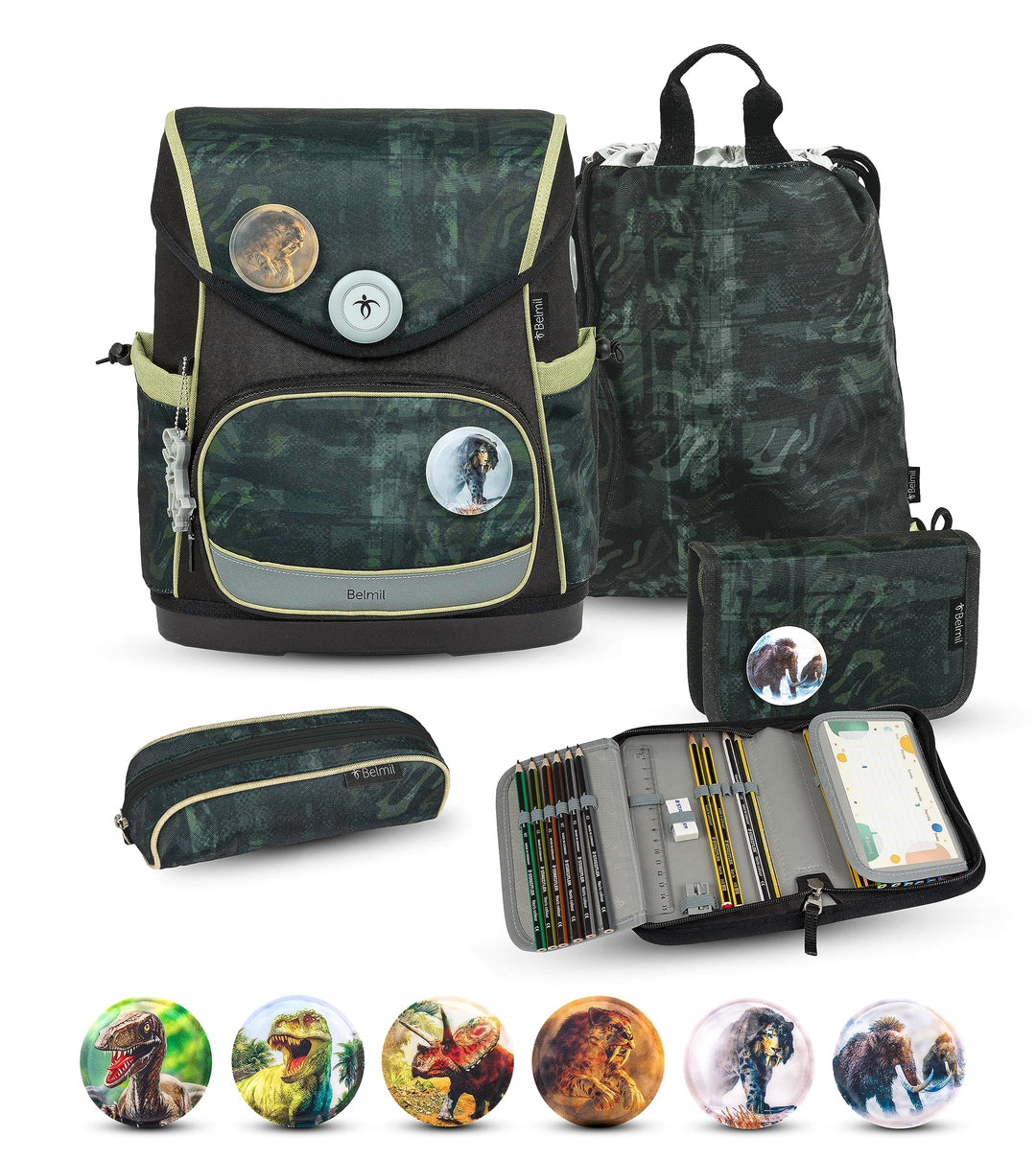 Belmil Premium Compact Plus ergonomisches Schulranzen Set 5 - teilig, AGR, Brustgurt, Hüftgurt, Magn