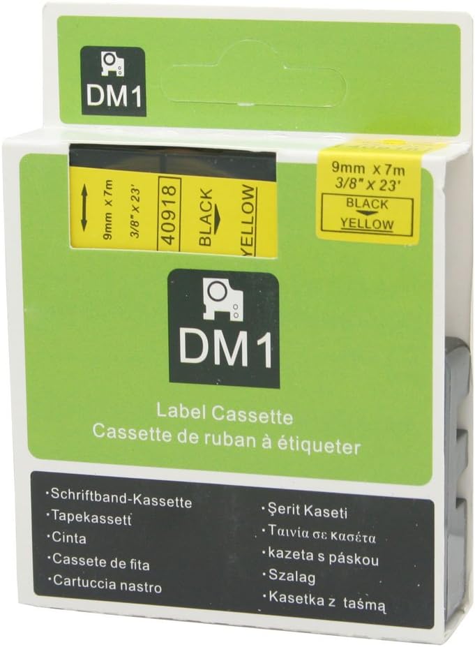 Schriftband, kompatibel mit DYMO D1 40918, 9 mm, OPA2118x5, Schwarz auf Gelb, 5 Stück 9 mm Schwarz a