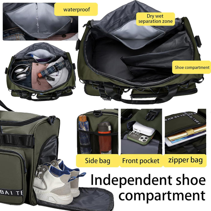 Reisetasche Damen Herren, 65L Wasserabweisende Sporttasche, Large Capacity Reise Tasche Gym Bag, mit