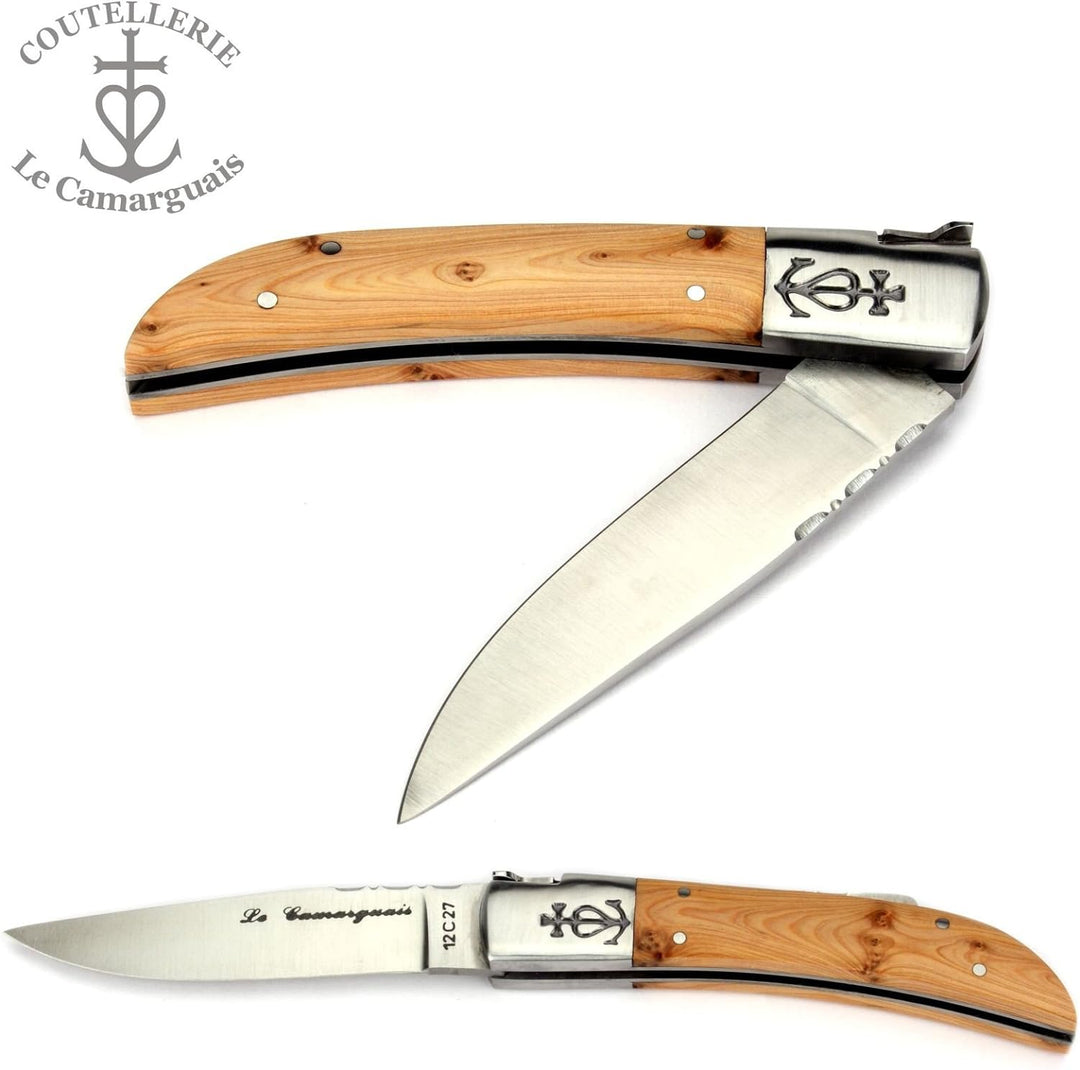 Le Camarguais 12 cm Taschenmesser 20090 - Griffschalen Wacholder - Klinge 10 cm Stahl 12C27-1 Backe