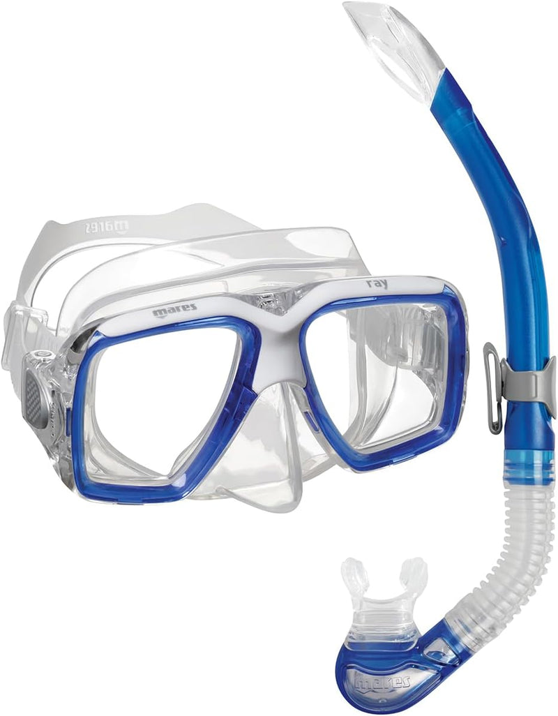 Mares Erwachsene Maske plus Schnorchel Set Ray Blue/White/Clear, Blue/White/Clear