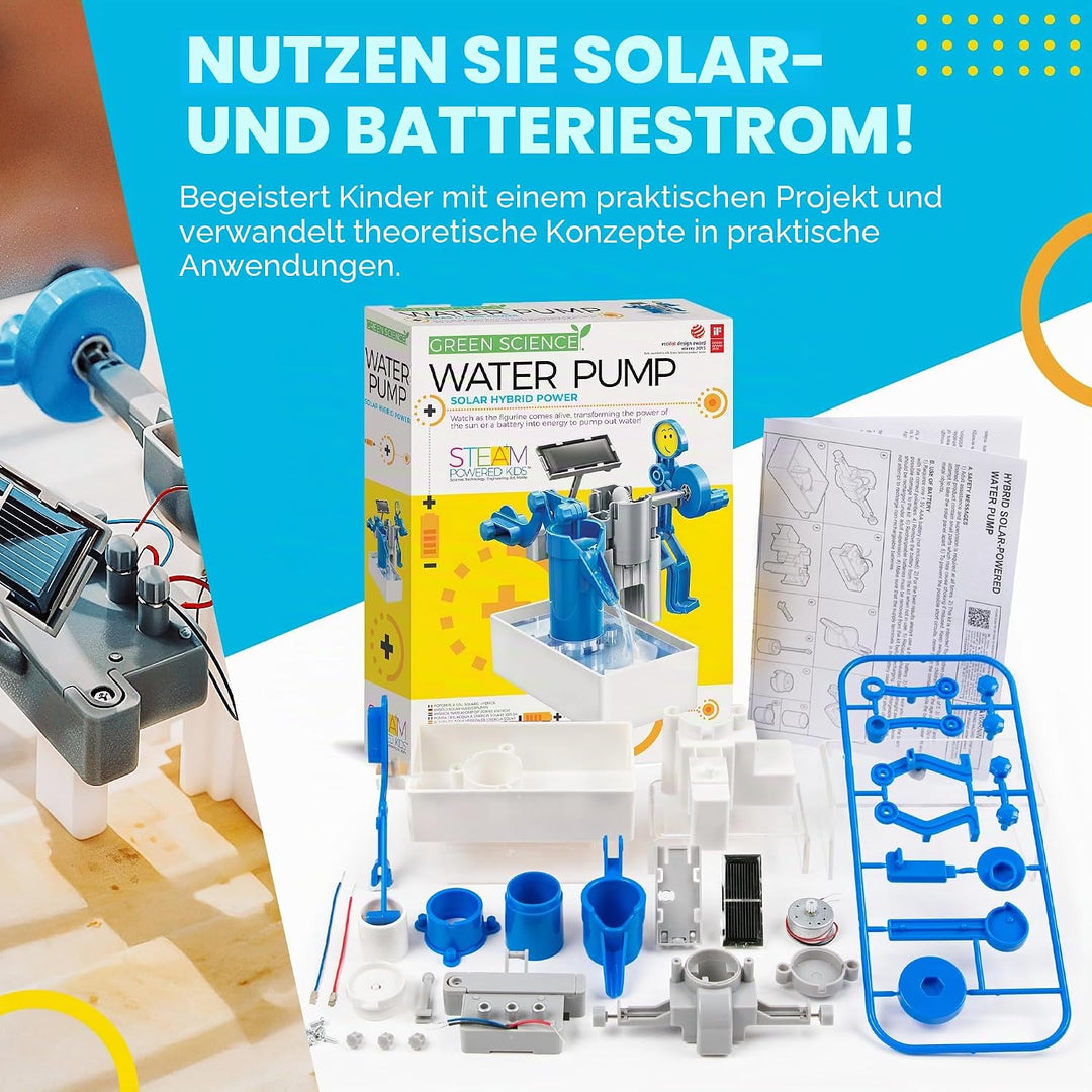 4M 403425 Green Hybrid Solar Power Water Pump Science Kit Green Science Hybrid-Wasserpumpe, solarbet