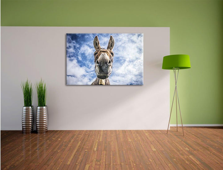Pixxprint Lustiger Esel, Format: 100x70 auf Leinwand, XXL riesige Bilder fertig gerahmt mit Keilrahm