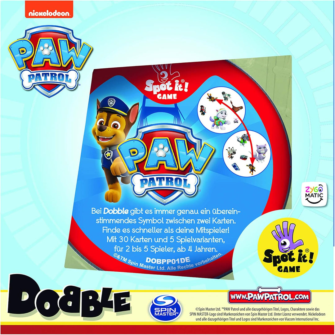 Zygomatic, Dobble Paw Patrol, Kinderspiel, Kartenspiel, 2-5 Spieler, Ab 4+ Jahren, 10+ Minuten, Deut